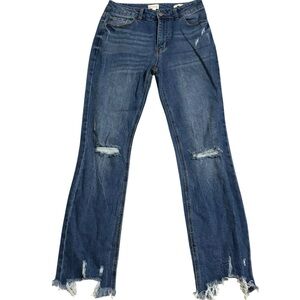 Wonderly midrise slim flare distressed raw hem jeans size 8
